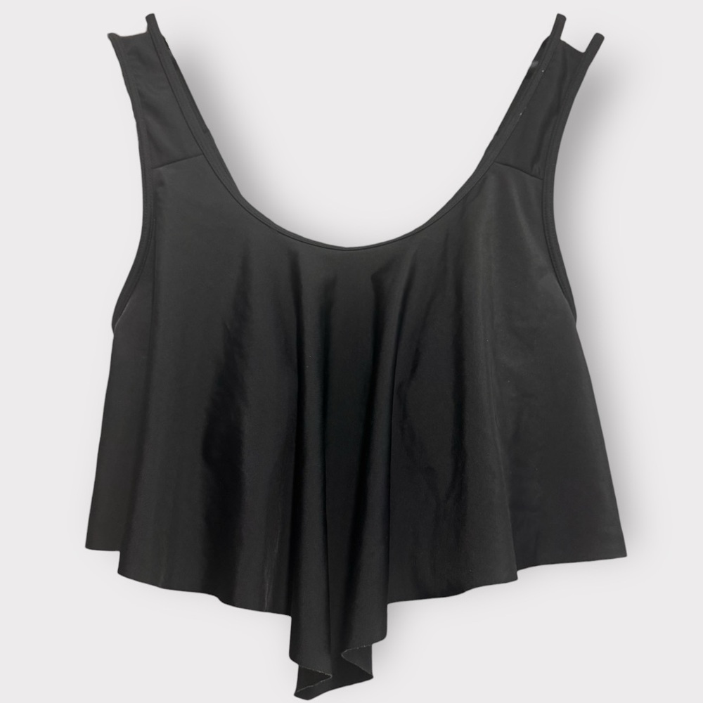 Black Ruffle Tankini Swim Top Flounce Mix & Match Size L Coverage Peplum
